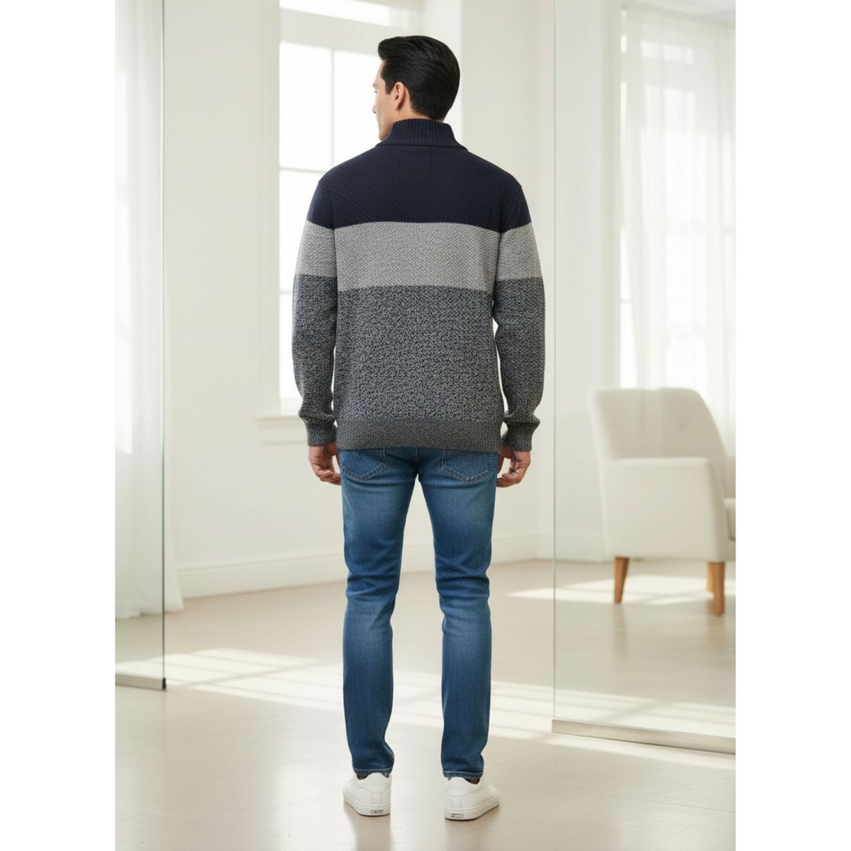 LIKE SHOP - Chaleco Sweater Frisado Hombre Cuello Alto Medio Cierre Colores 2096