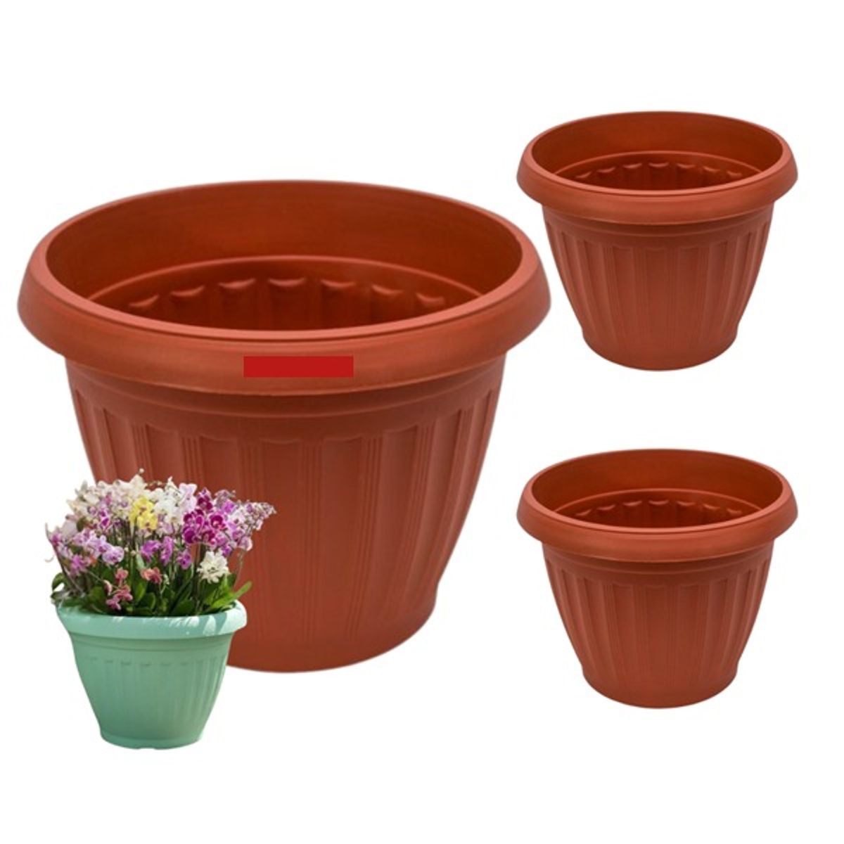 GENERICO - Pack 3 Maceteros Plástico Redondo Terracota 50 cm