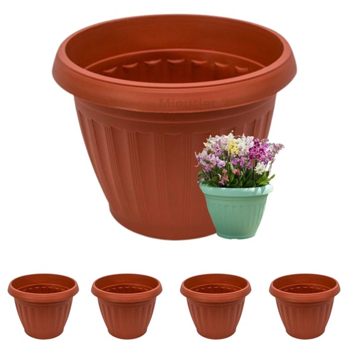 GENERICO - Pack 5 Maceteros Plástico Redondo Terracota 50 cm