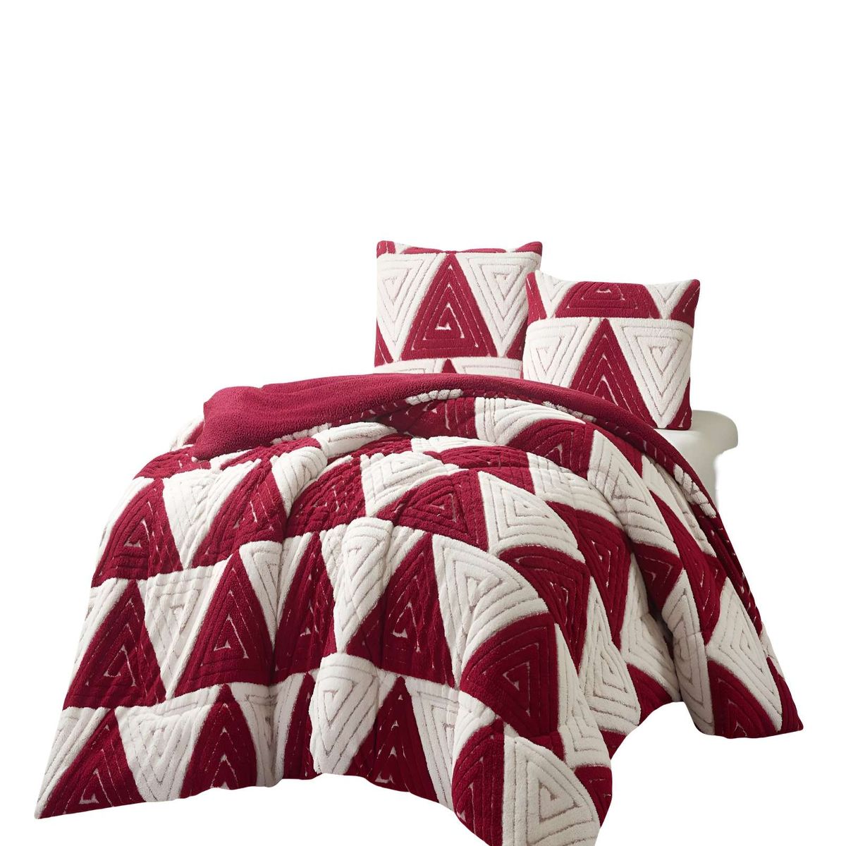 GENERICO - COBERTOR DE JACQUERD CUTTING PLAZA Y MEDIA COLOR BLANCO CON ROJO