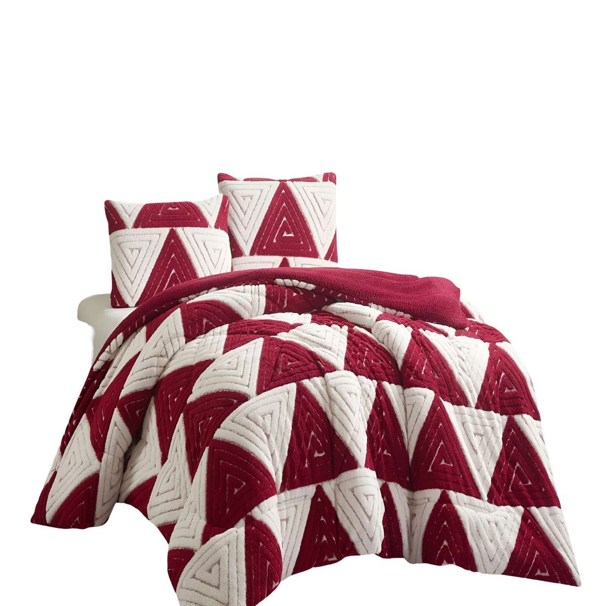 GENERICO - COBERTOR DE JACQUERD CUTTING 2 PLAZAS COLOR BLANCO CON ROJO