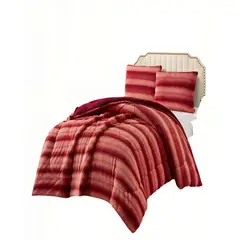 GENERICO - COBERTOR IMITACION DE PIEL DE CONEJO CON DISEÑO 2PLAZA COLOR ROJO