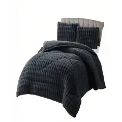 GENERICO - COBERTOR IMITACION DE PIEL DE CONEJO 2 PLAZA COLOR GRIS