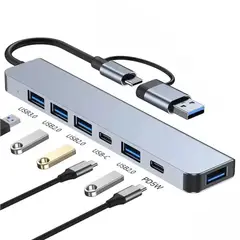 GENERICO - Hub Adaptador USB C 7 en 1 con USB 3.0, USB 2.0 y PD 5W