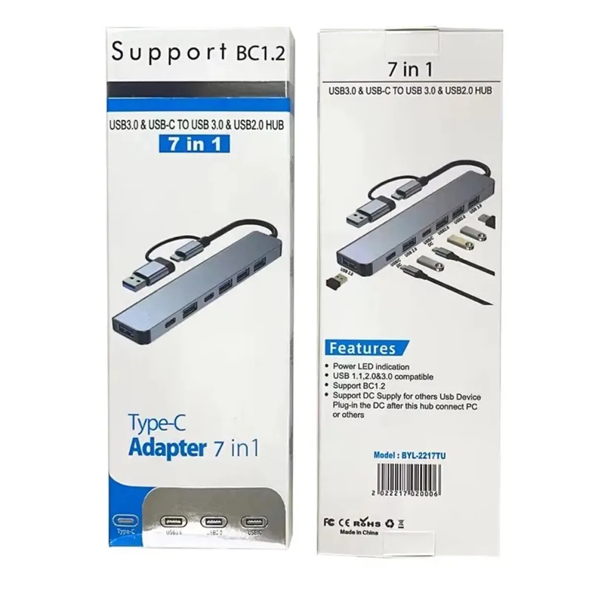 GENERICO - Hub Adaptador USB C 7 en 1 con USB 3.0, USB 2.0 y PD 5W