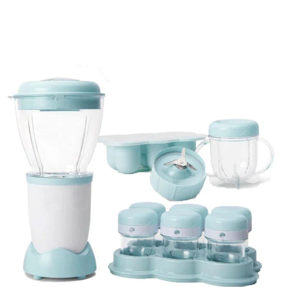 RIOVEO - Licuadora Baby Blanco C Azul Cuchillas De Acero Inoxidable Blanco Con Azul