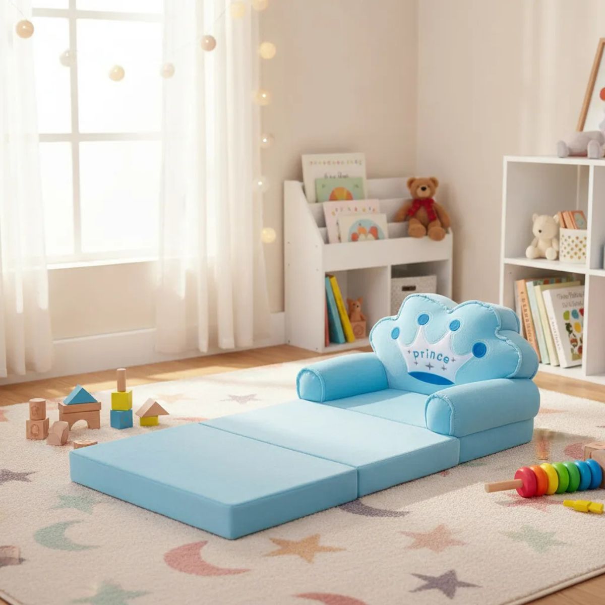 GENERICO - Sofa Infatil Mueble Plegable Para Bebe Corona Azul