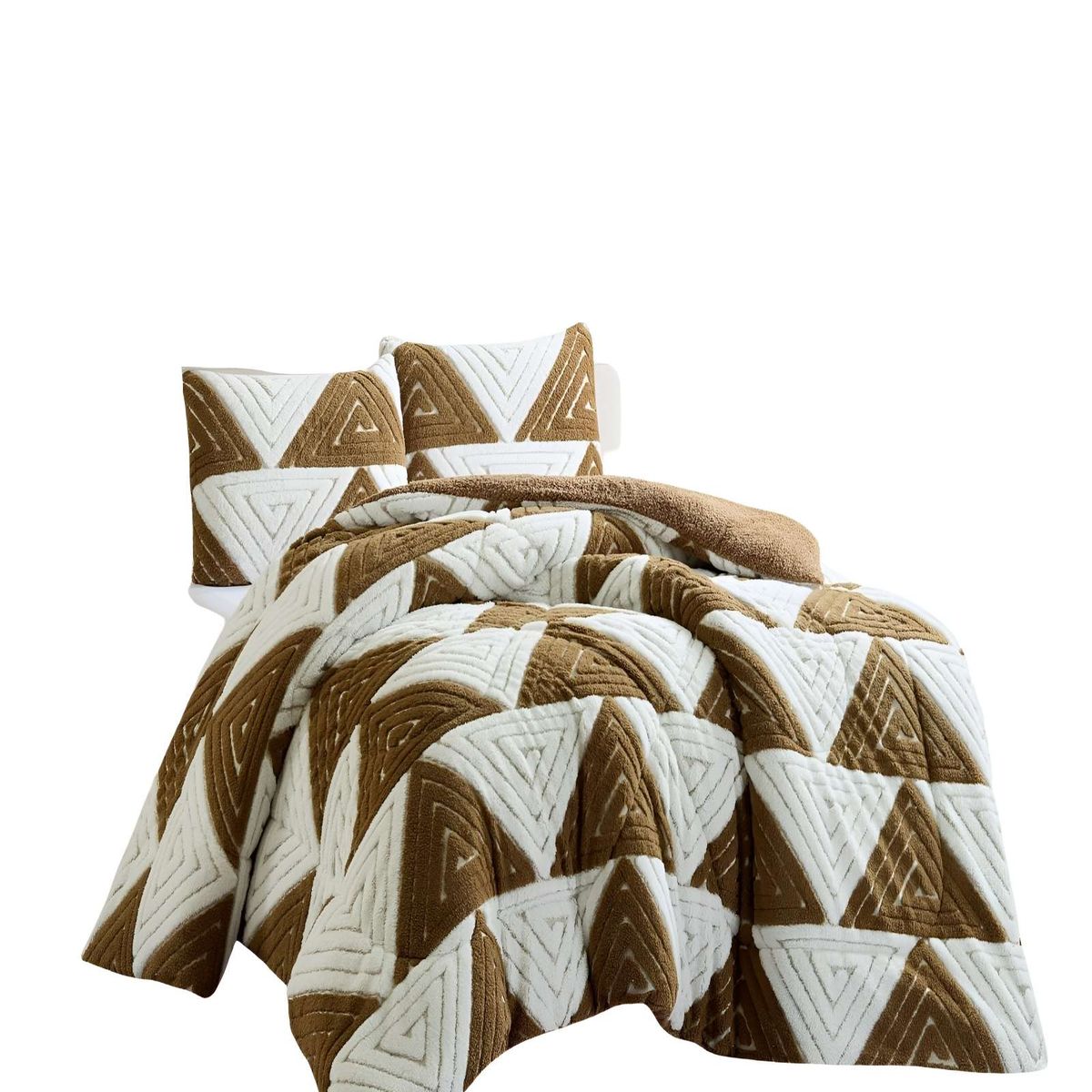 GENERICO - COBERTOR DE JACQUERD 2 PLAZAS COLOR BLANCO CON MOSTAZA