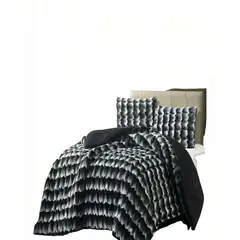 GENERICO - COBERTOR PIEL DE CONEJO IMITACION CON DISEÑO 2PLAZA COLOR NEGRO