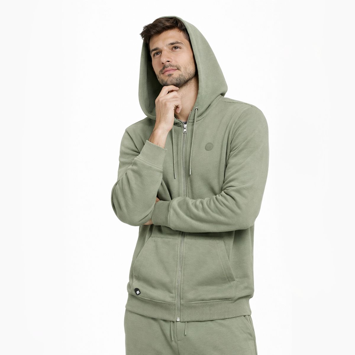GANGSTER - Poleron Fullzipper Step Verde Oliva