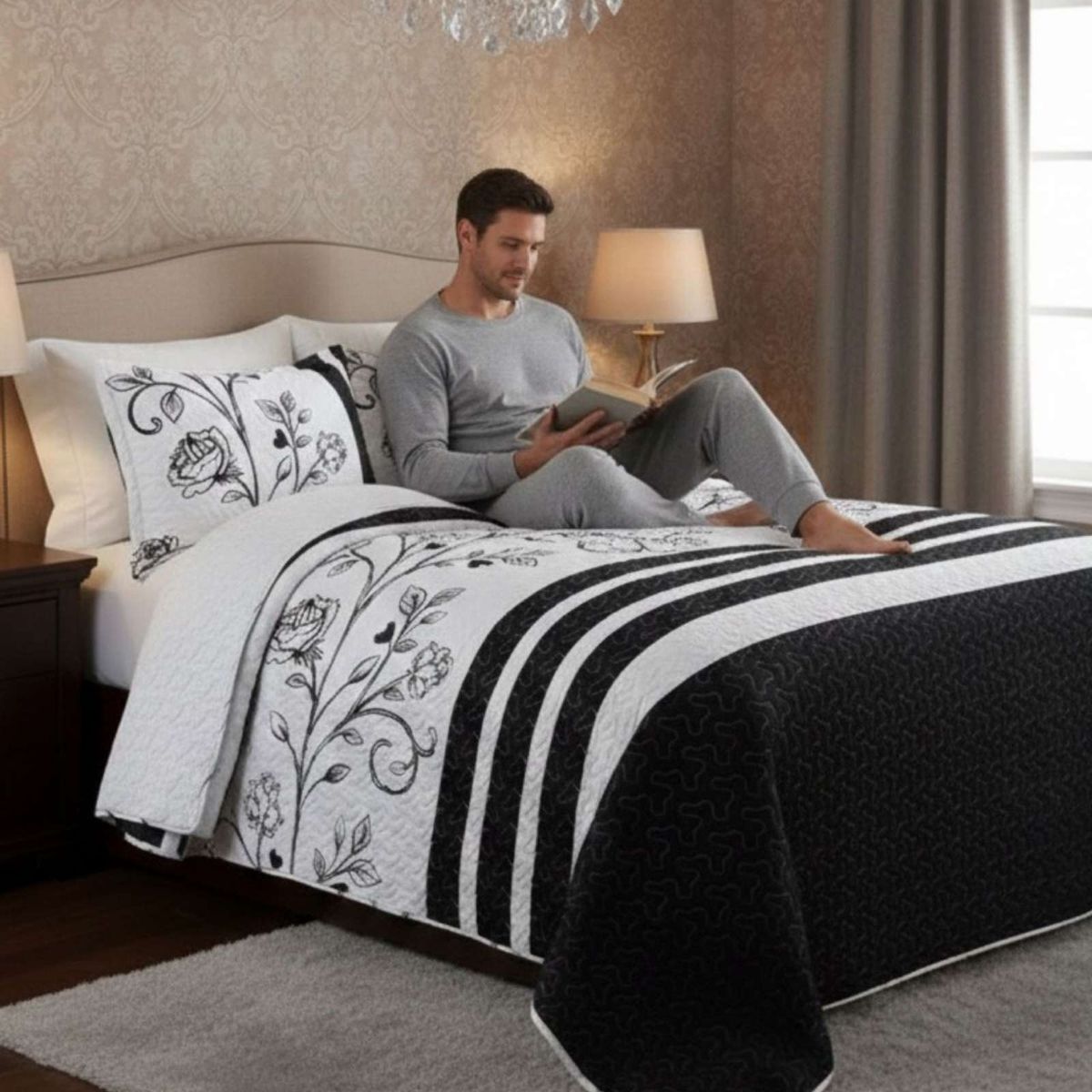 GENERICO - CUBRECAMA QUILT CON SHERPA 2 PLAZA 230 CM X 250 CM