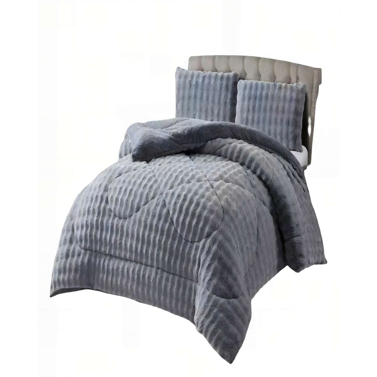GENERICO - COBERTOR IMITACION DE PIEL DE CONEJO 2P 230CMX250CM COLOR GRIS CLARO
