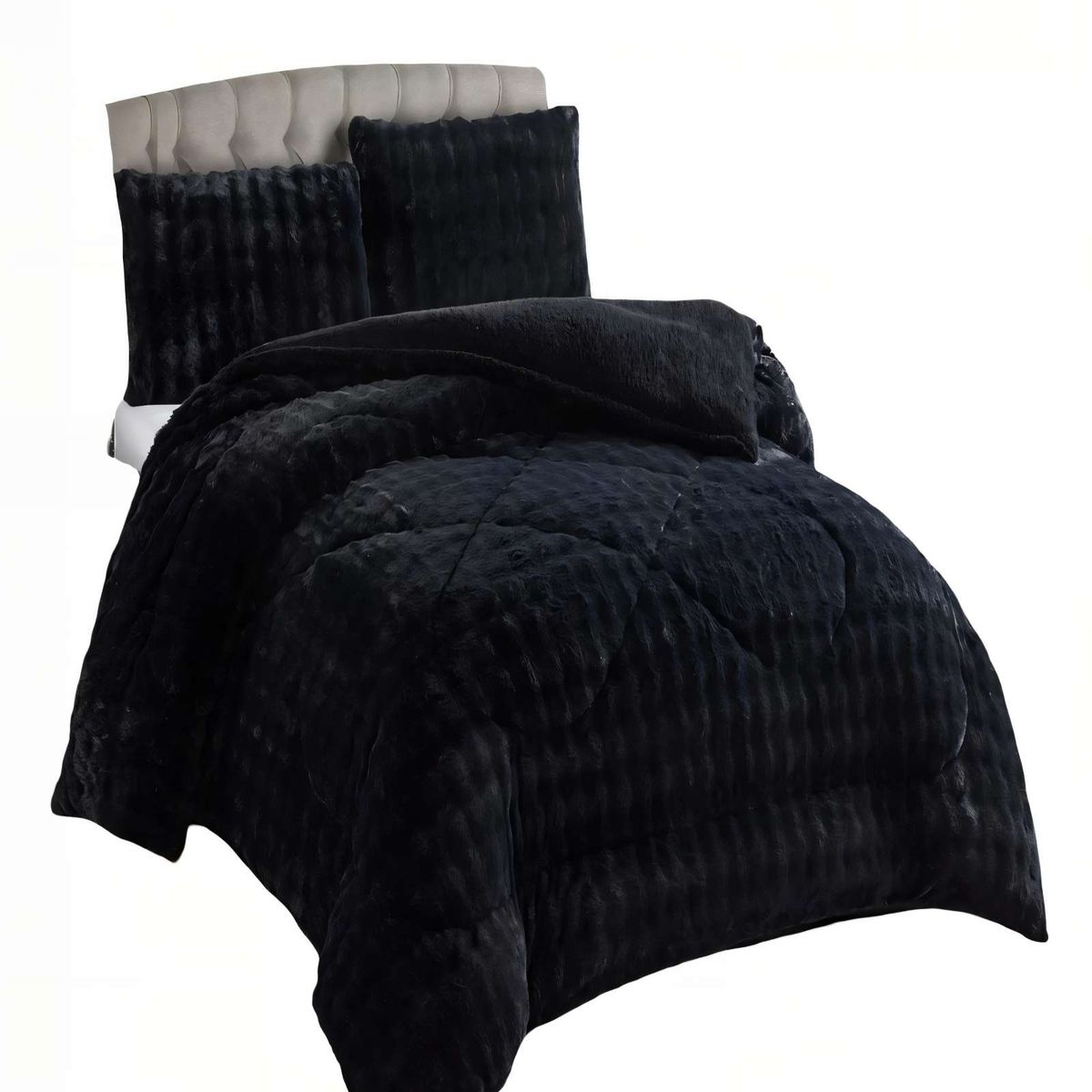 GENERICO - COBERTOR IMITACION DE PIEL DE CONEJO 2P 230CMX250CM COLOR NEGRO