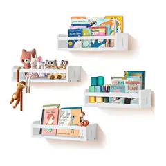 ESHOPANGIE - Set 4 Repisas De Madera Con Baranda De Seguridad Flotantes