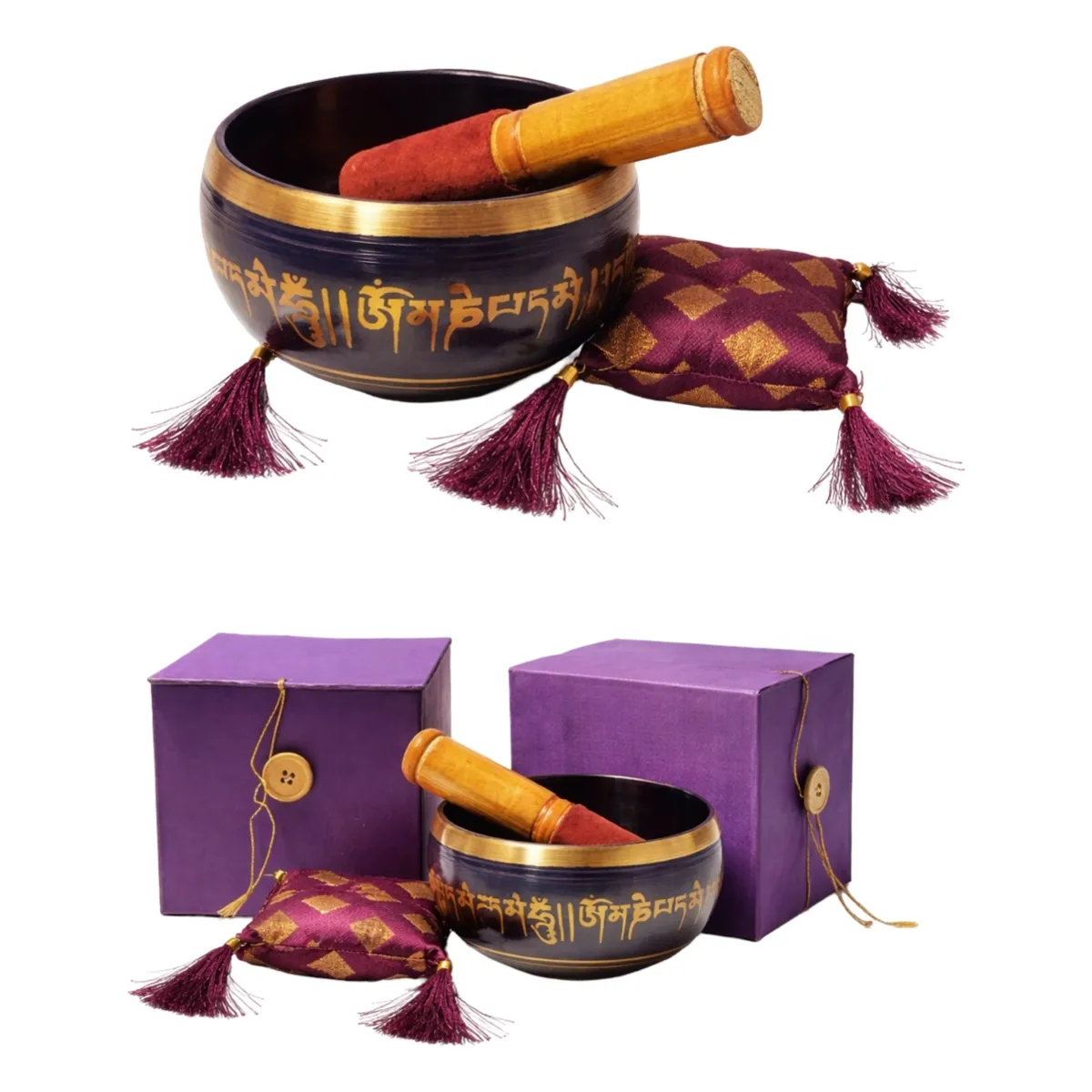 GENERICO - Cuenco Tibetano Morado Espiritual para Yoga, Decoración y Terapia Sonora