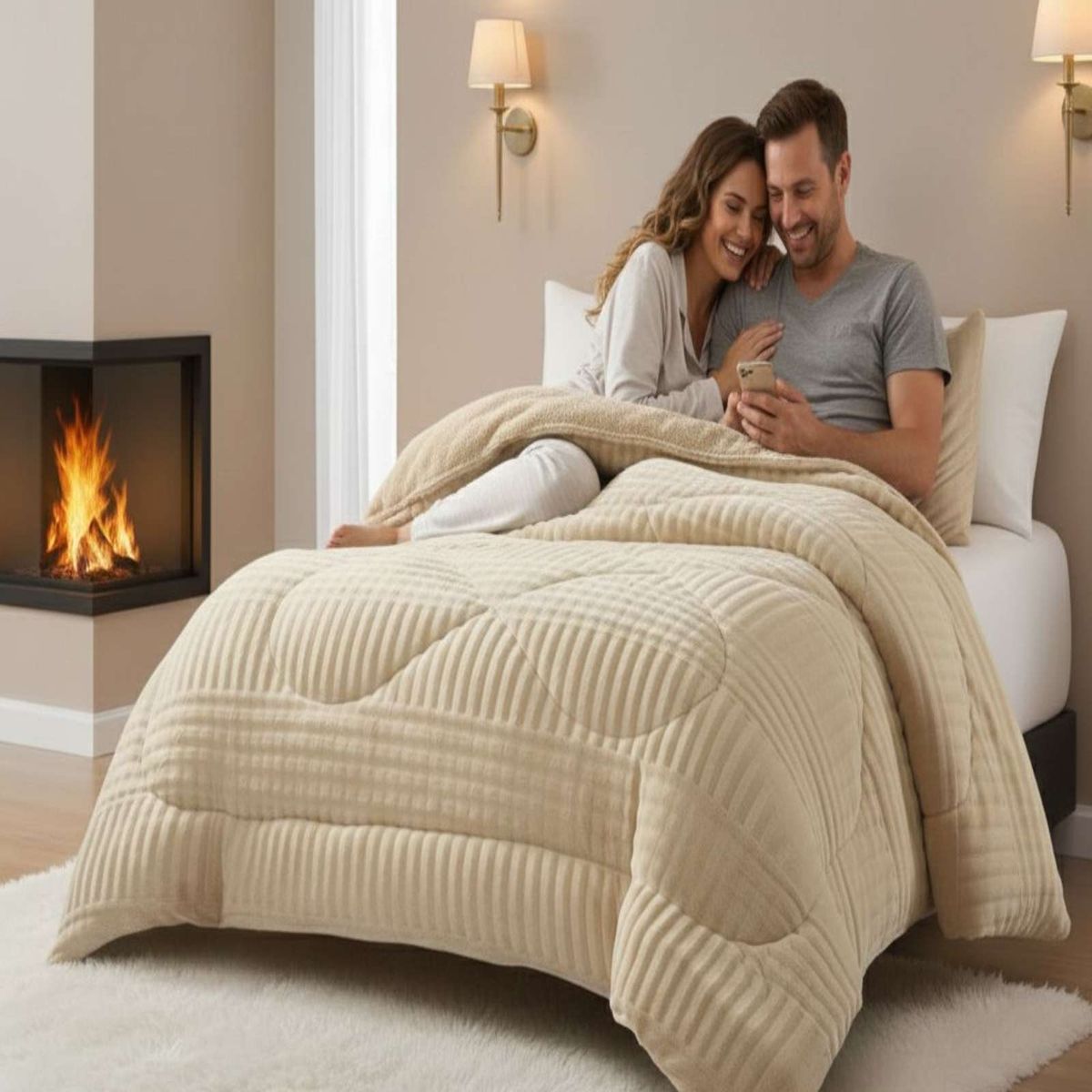 GENERICO - Cubrecama King Sherpa Chiporro Invierno Extra Suave Premium_.