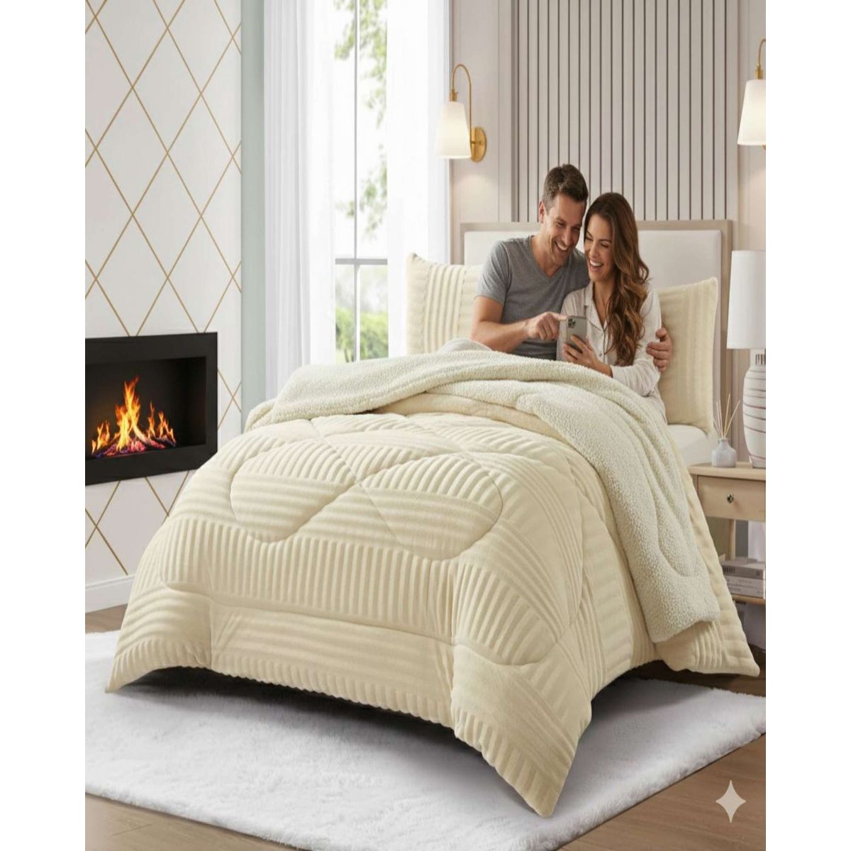 GENERICO - Cubrecama King Sherpa Chiporro Invierno Extra Suave Premium