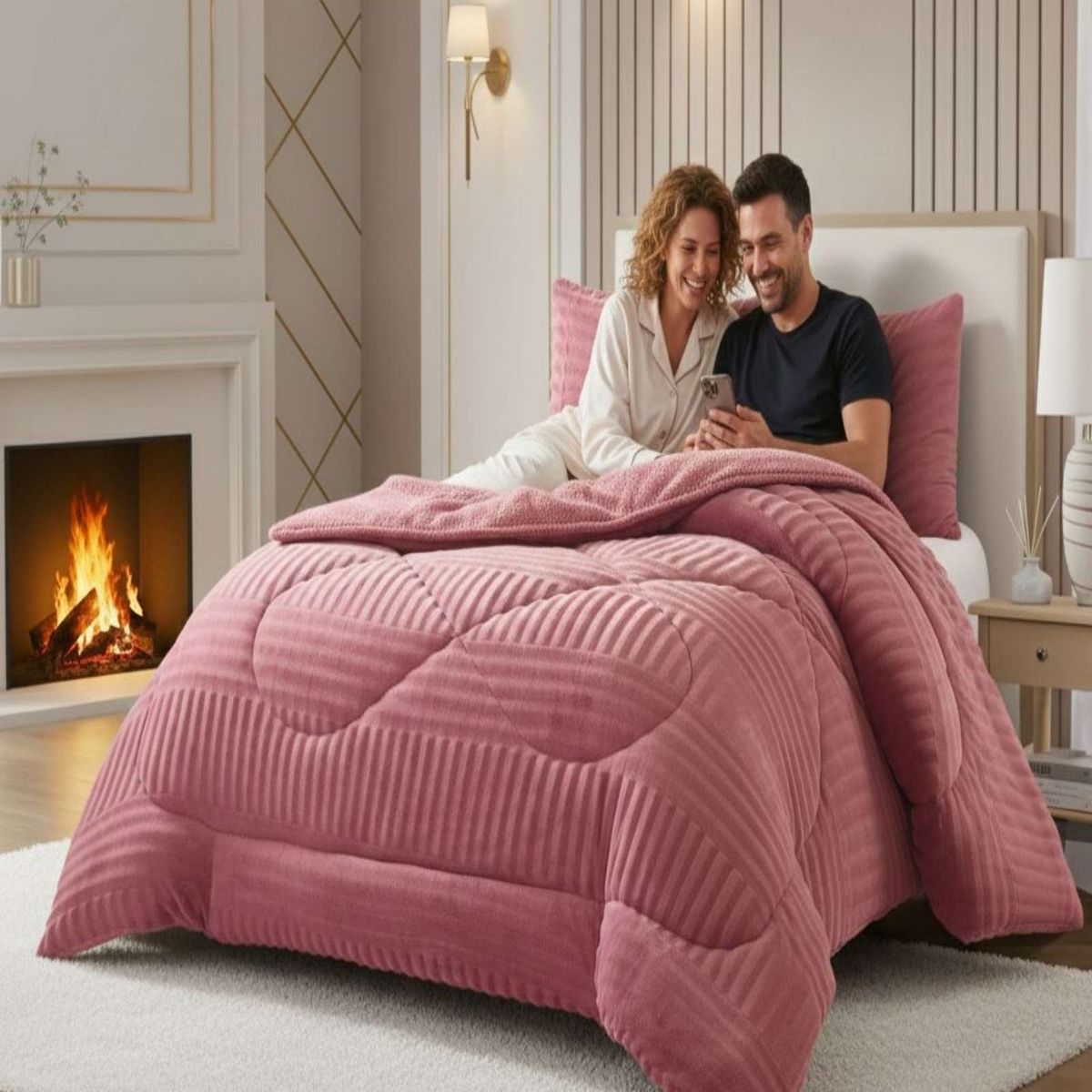 GENERICO - Cubrecama King Sherpa Chiporro Invierno Extra Suave Premium