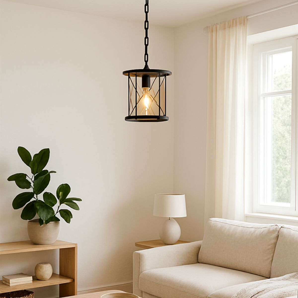 WANT - Lampara Colgante De Hierro Farol Vintage E27  Negro