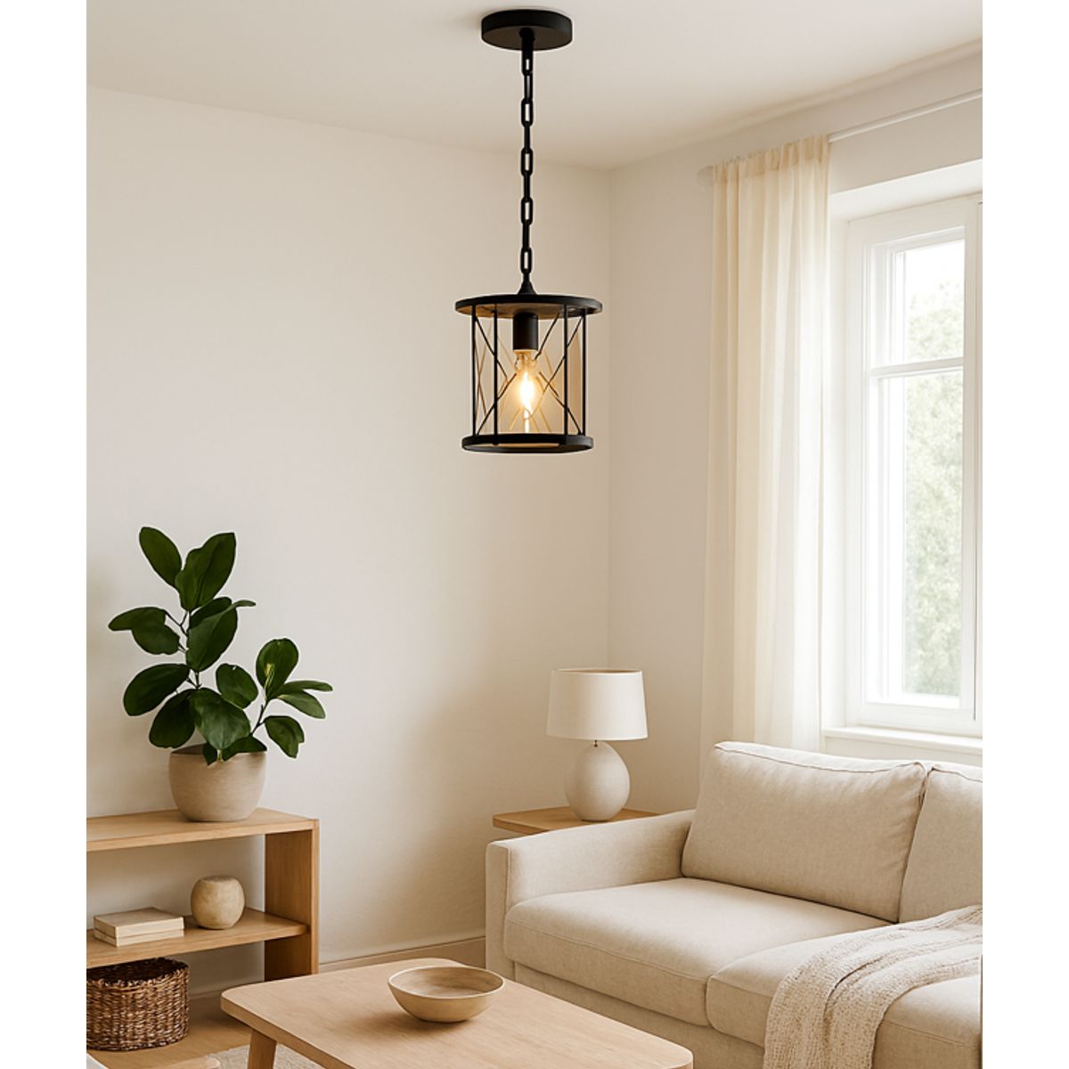 WANT - Lampara Colgante De Hierro Farol Vintage E27  Negro