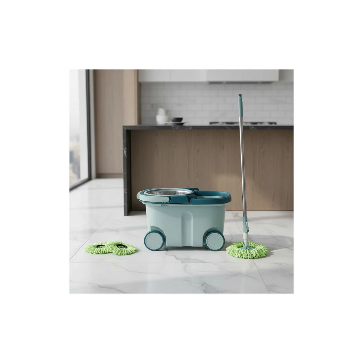 GENERICO - Trapeador Giratorio Mopa Para Piso Mopa Giratorio 360° Balde azul acero