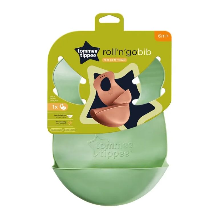 Babero de silicona enrollable con atrapa migas Roll'n Go 6 meses+ verde lima