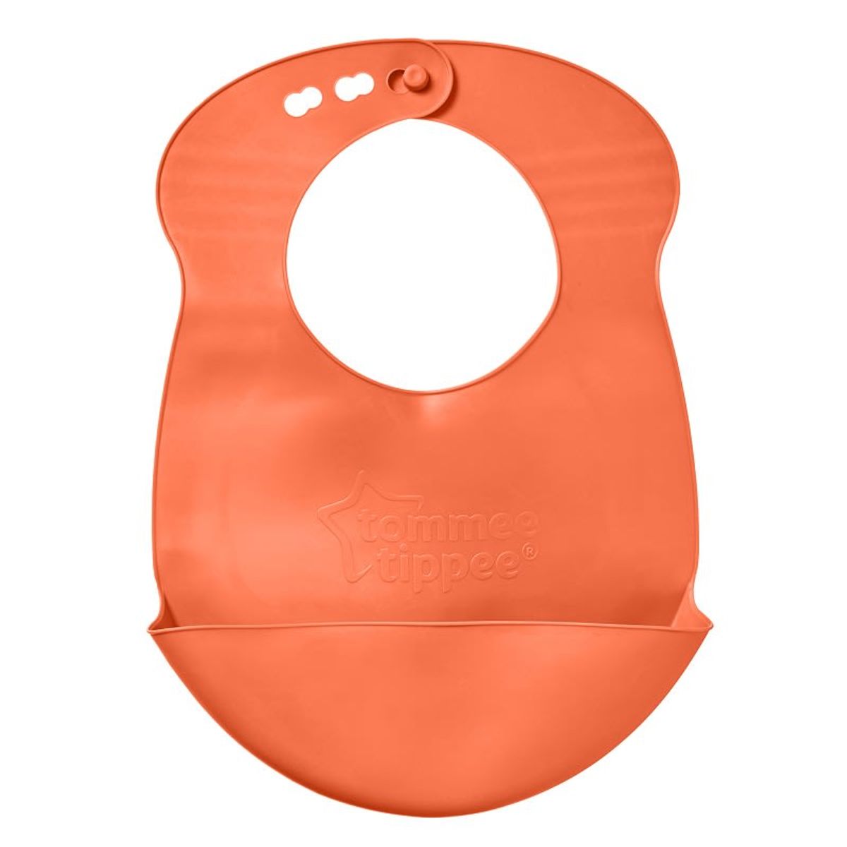 TOMMEE TIPPEE - BABERO DE SILICONA ENROLLABLE CON ATRAPA MIGAS ROLL'N GO 6 MESES+ NARANJO