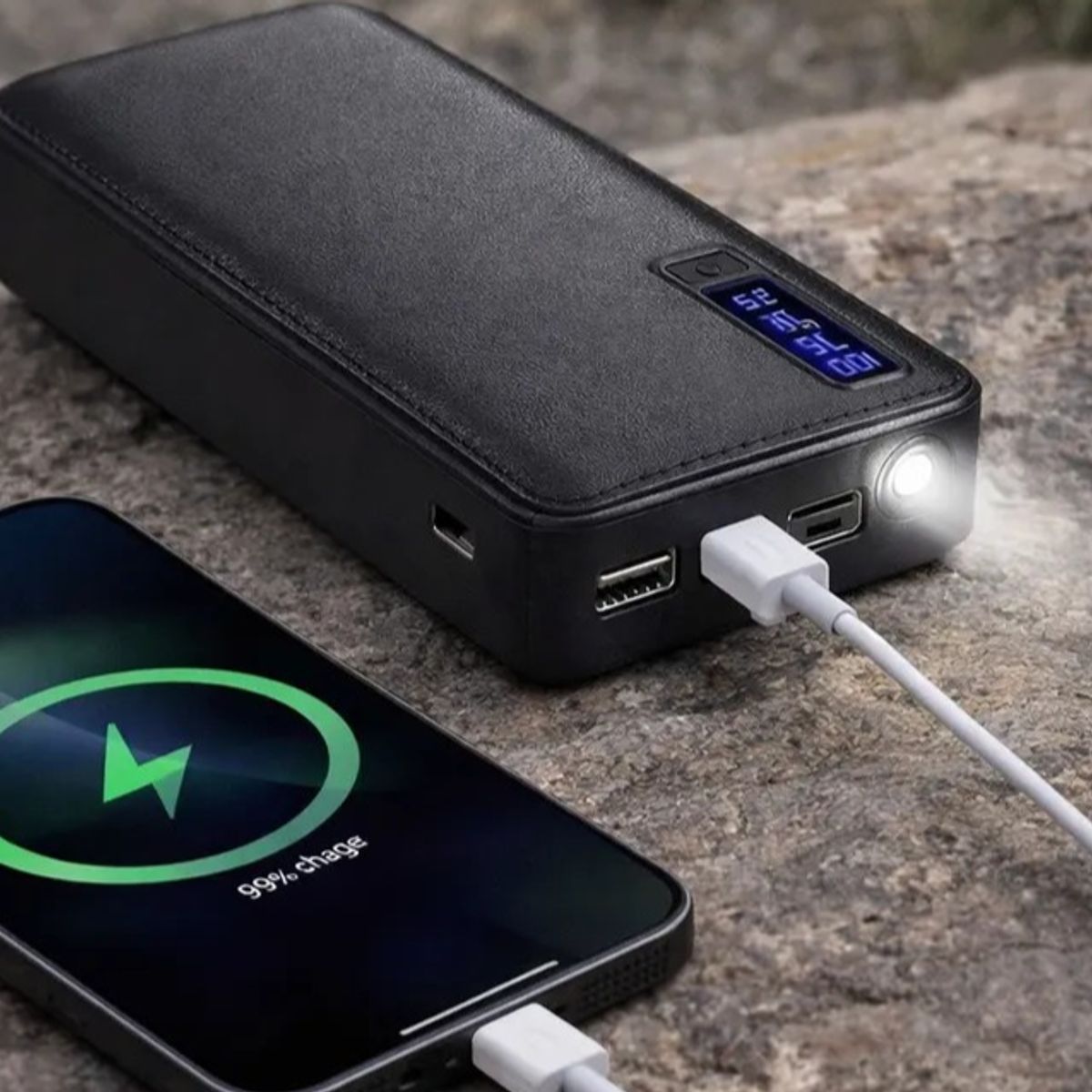 MOVI - Power Bank 20.000 mAh con 3 Salidas USB y Linterna LED