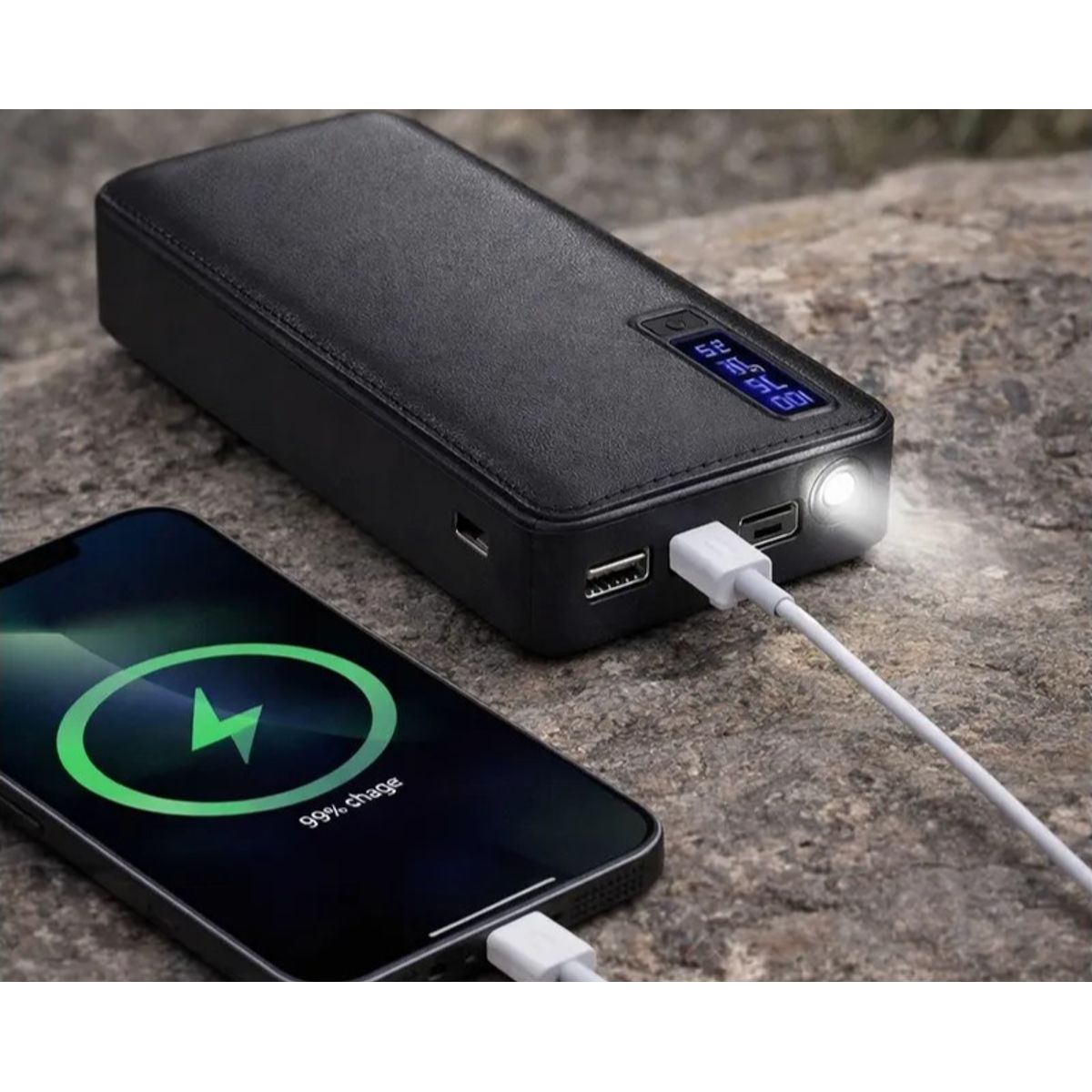MOVI - Power Bank 20.000 mAh con 3 Salidas USB y Linterna LED