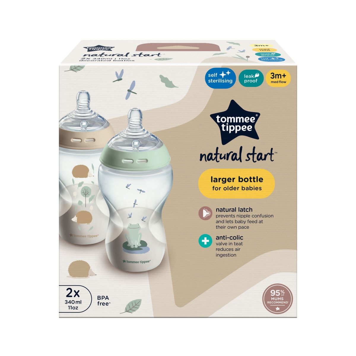 TOMMEE TIPPEE - Mamadera Natural Start 340 ml Pack 2 Unidades