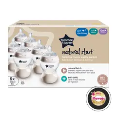 TOMMEE TIPPEE - Mamadera Natural Start 260 ml Pack 6 Unidades