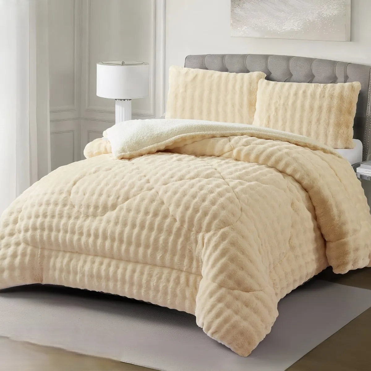 GENERICO - COBERTOR GRUESO CON TEXTURA PIEL DE OVEJA CON CHIPORRO