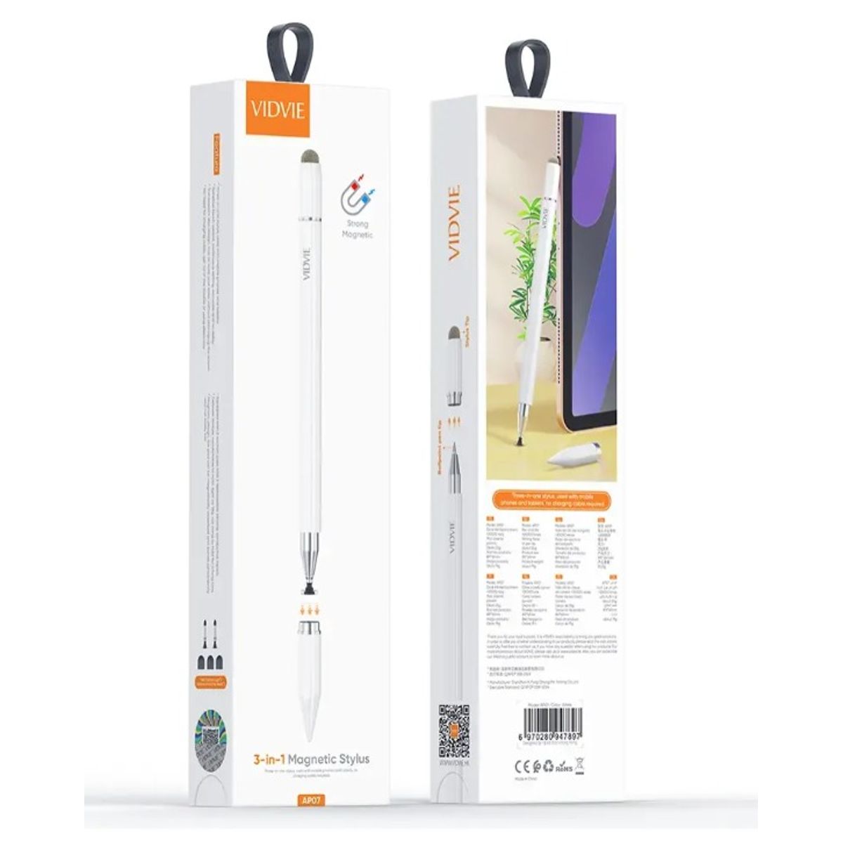 GENERICO - Lapiz Capacitivo 3 En 1 Magnetico Stylus Universal Blanco