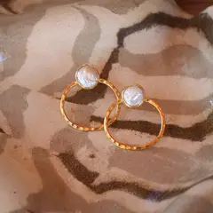 TURKUAZ - Aros Amina perla - Baño de oro 22k