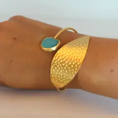 TURKUAZ - Esclava Laurel Turquesa - Baño de oro 22k