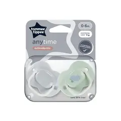 TOMMEE TIPPEE - Chupete de silicona ortodóntico 0-6 meses 2 unidades Anytime verde gris
