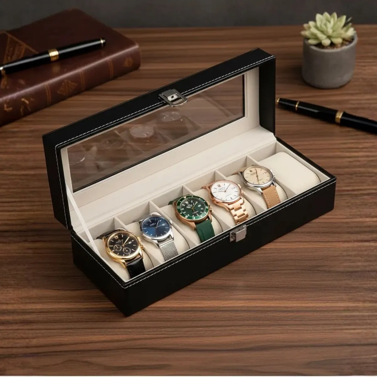 GENERICO - Organizador De Relojes Caja Para Guardar Reloj Estuche 6pzas