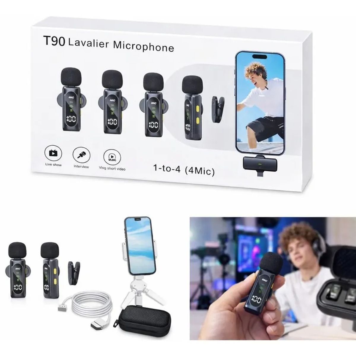 GENERICO - Microfonos Bluetooth Lavalier Profesional T90 Inalámbricos Negro