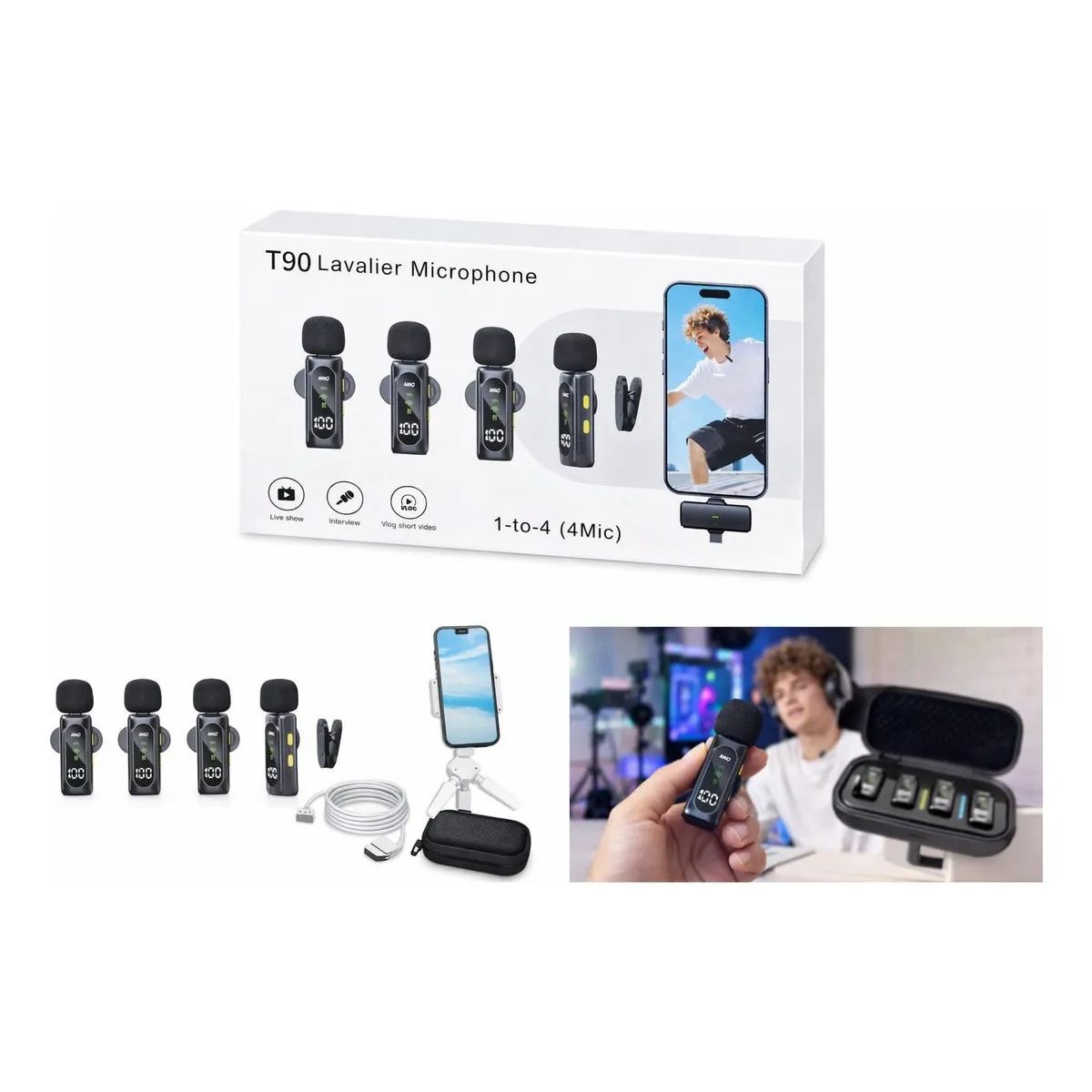 GENERICO - Microfonos Bluetooth Lavalier Profesional T90 Inalámbricos Negro