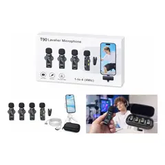 GENERICO - Microfonos Bluetooth Lavalier Profesional T90 Inalámbricos Negro