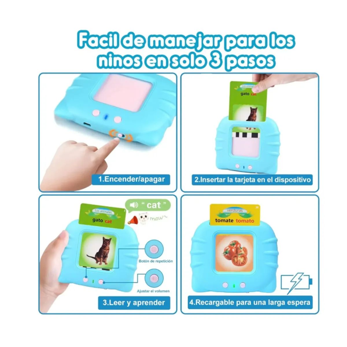 GENERICO - Máquina Azul Didáctica Con Más de 100 Tarjetas Español-inglés Para Niños