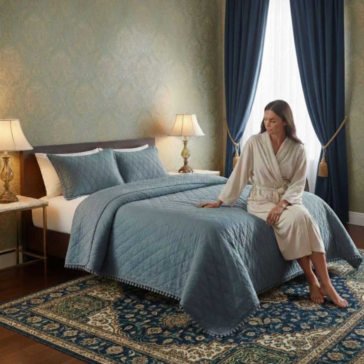 GENERICO - Quilt diseño de Pompones ideal para temporada de  Verano king-super king