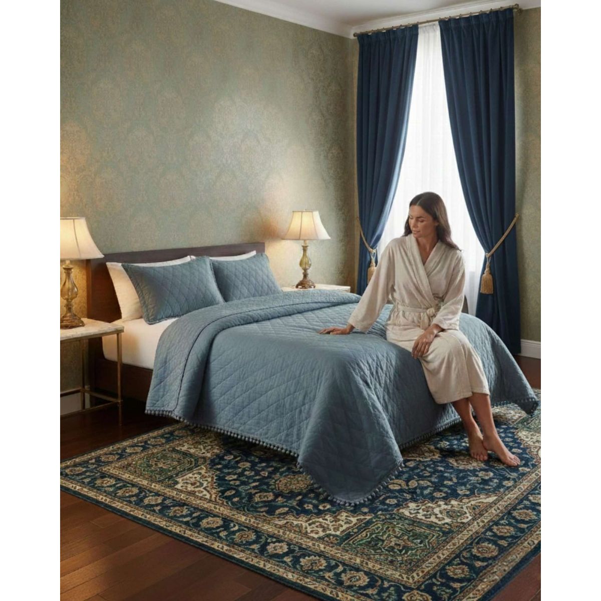 GENERICO - Quilt diseño de Pompones ideal para temporada de  Verano king-super king