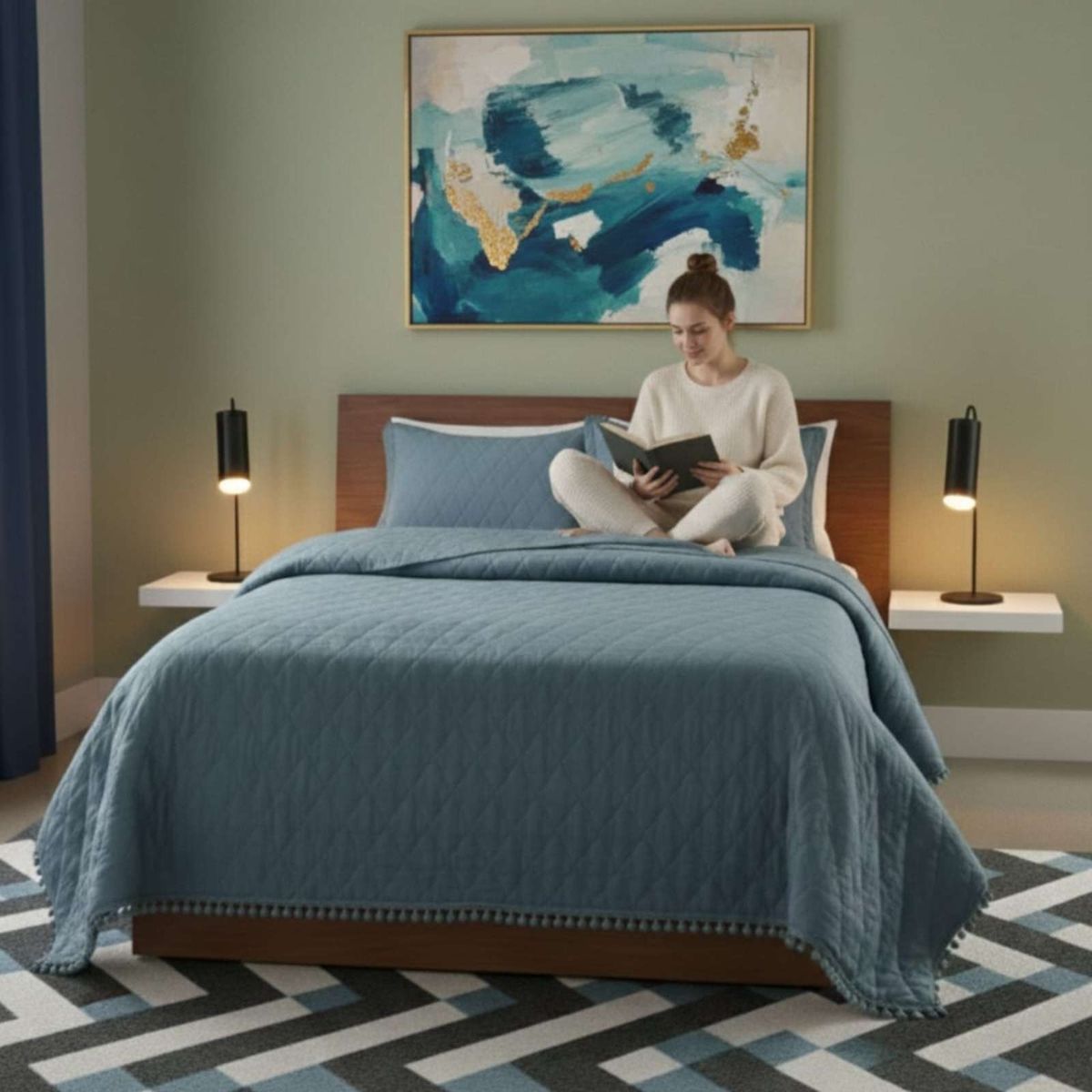 GENERICO - Quilt diseño de Pompones ideal para temporada de  Verano king-super king