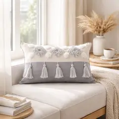 COLETTE - Funda de Cojin Boho rectagular Borlas