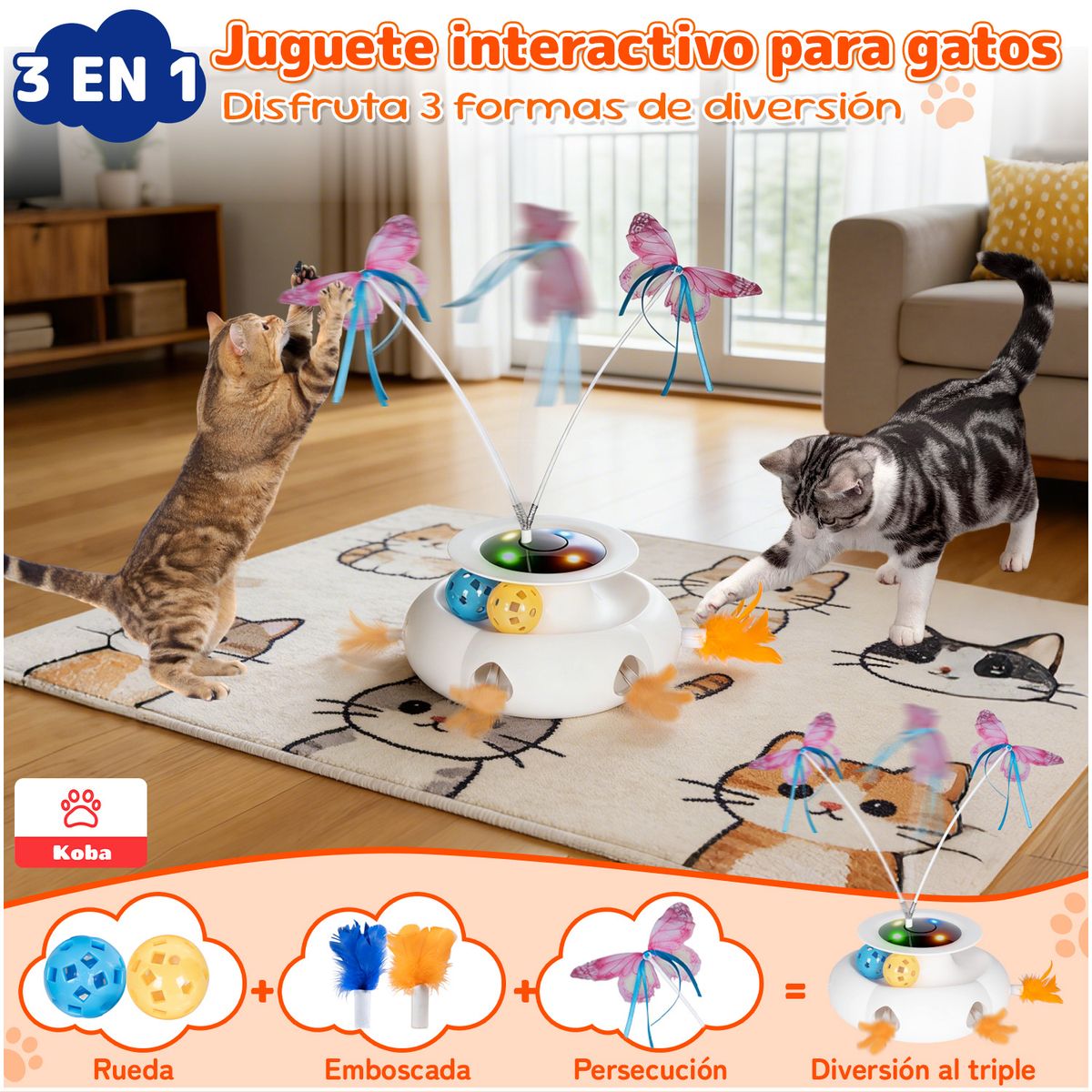 KOBA - Juguete Para Gatos Interactivo Recargable Con Control Remoto Blanco