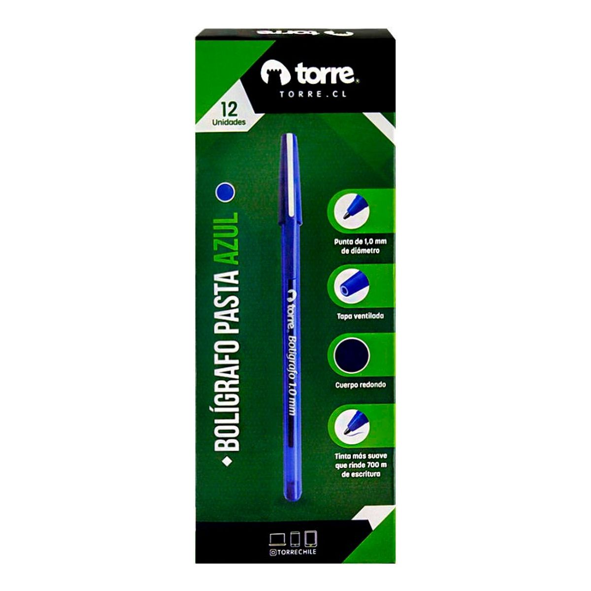 GENERICO - 12 Lápiz Pasta Torre Punta Media 1.0mm Tinta Negro