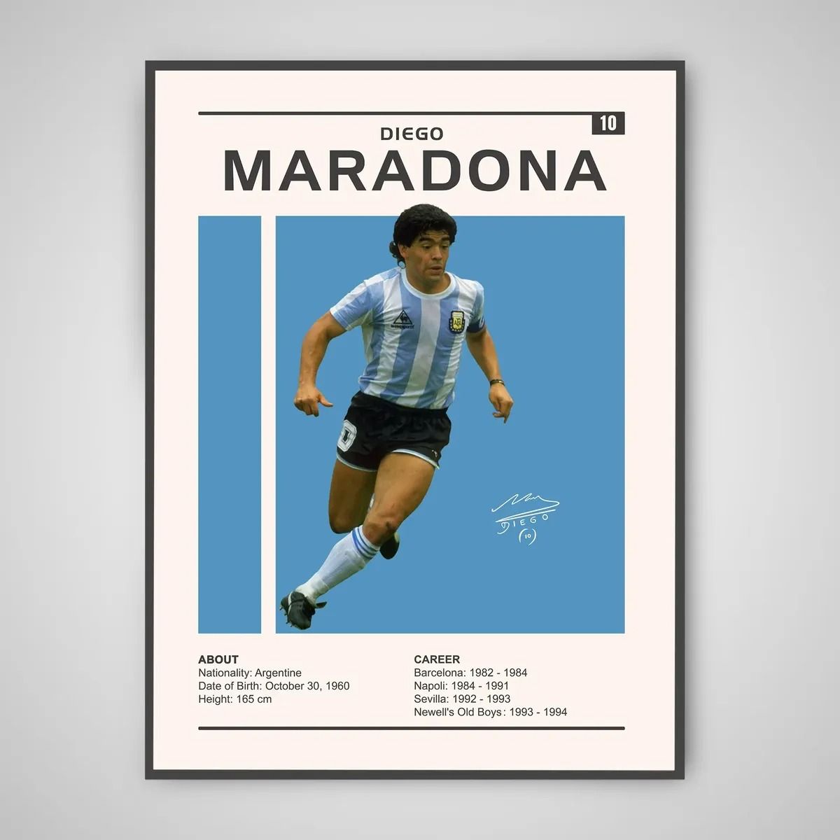 GENERICO - Cuadro Diego Maradona Leyenda del Fútbol Mundial + Marco Negro
