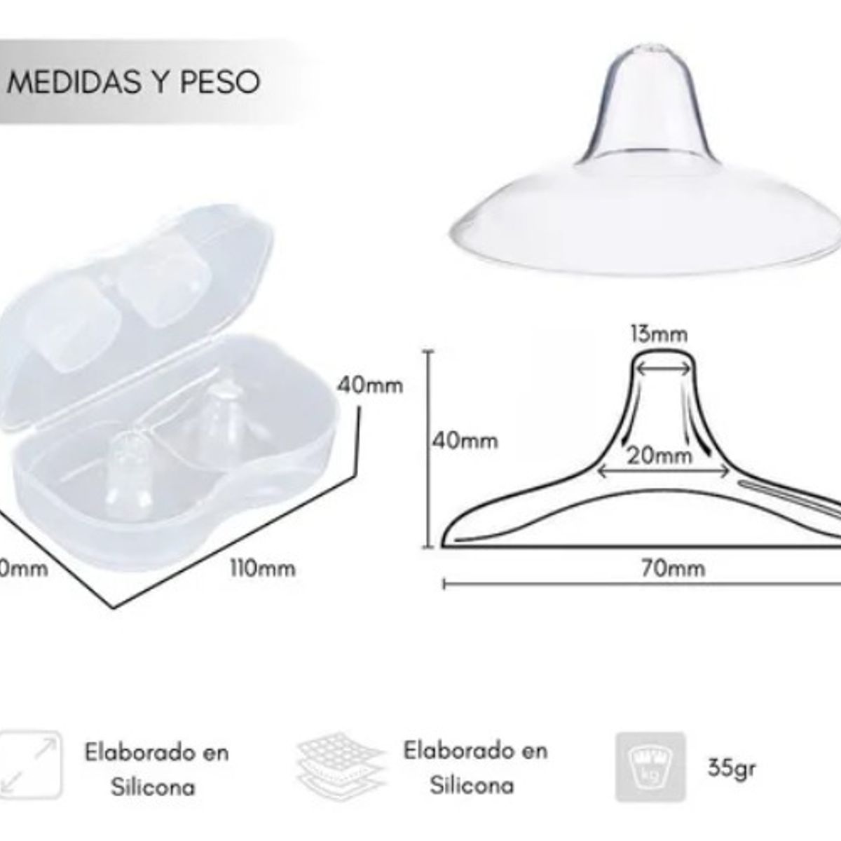 GENERICO - Protector De Pezón Materno Pezoneras Lactancia De Silicona Única