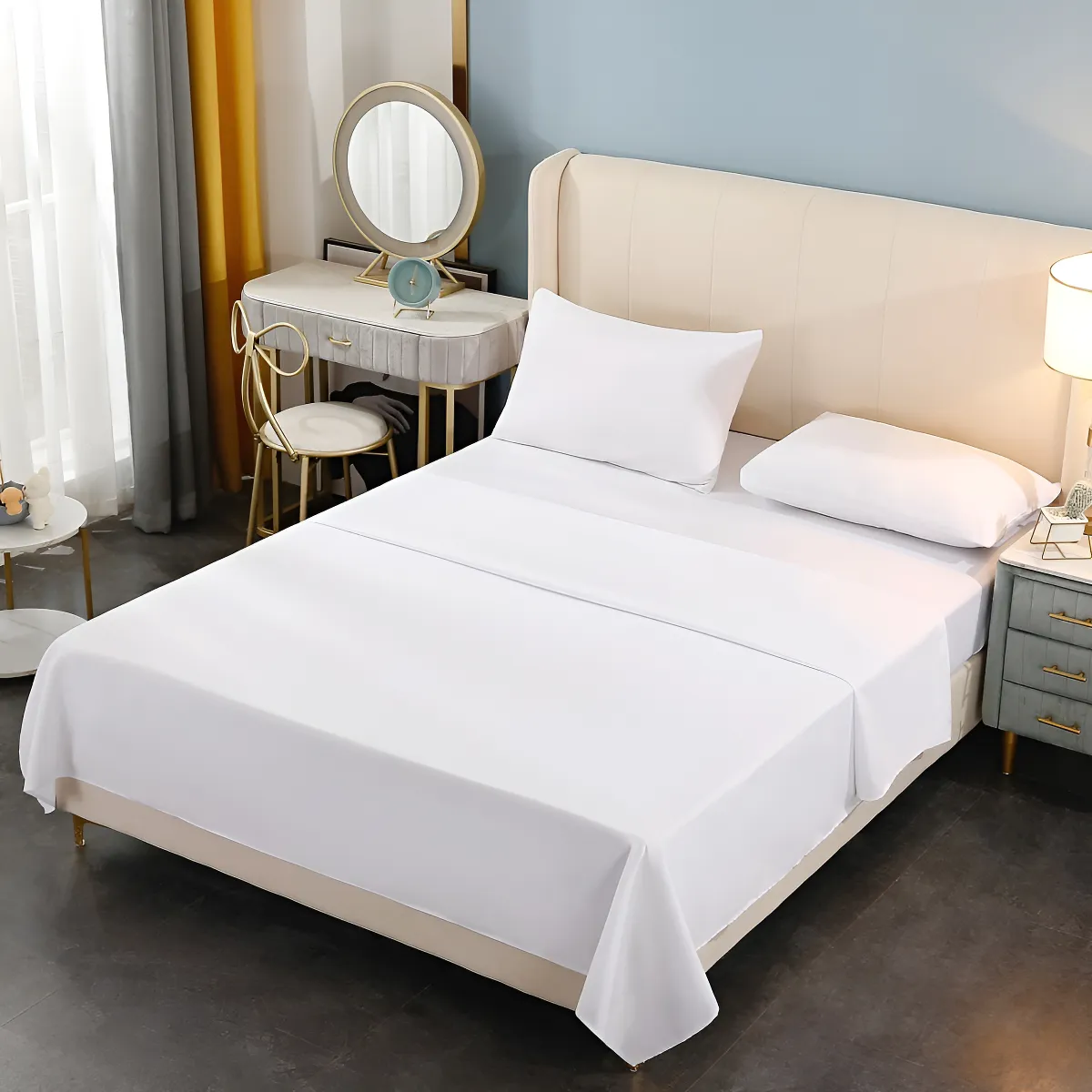 BJ HOGAR - 200H 2P Juego de sábana premium  extra suabe colchón queen color blanco tipo seda